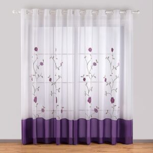 Cortina bordado floral morada