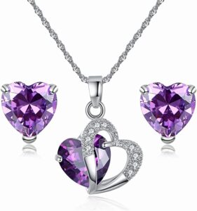 Collar corazón morado con pendientes